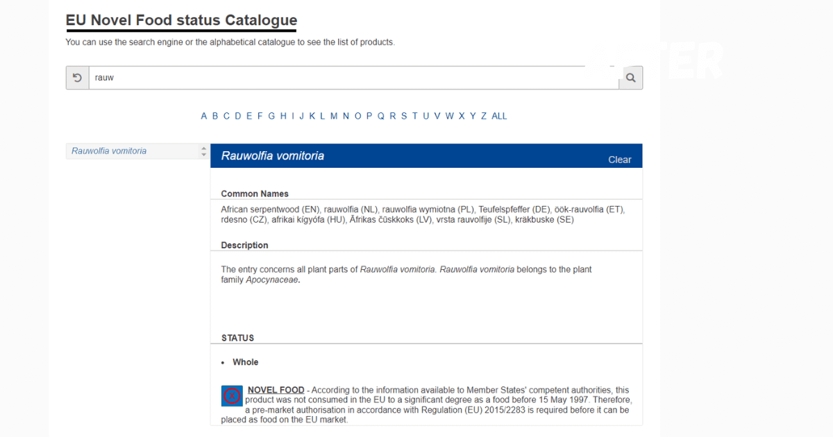 EU Novel Food Status Catalogue - Rauwolfia